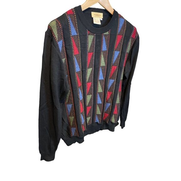 Montechiaro Black Patterned Wool Sweater Sz L - Picture 4 of 9